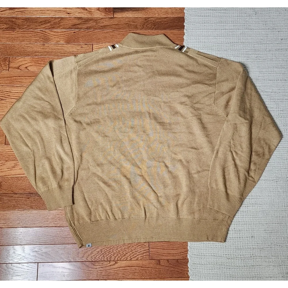 Stacy Adams Sweater XXL Tan Brown 1/4‎ Zip Mock Neck Geometric Grandpa